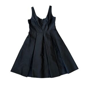 Kate Spade June Black Silk Cotton Pleated Fit Flare Cocktail Dress Pockets 10